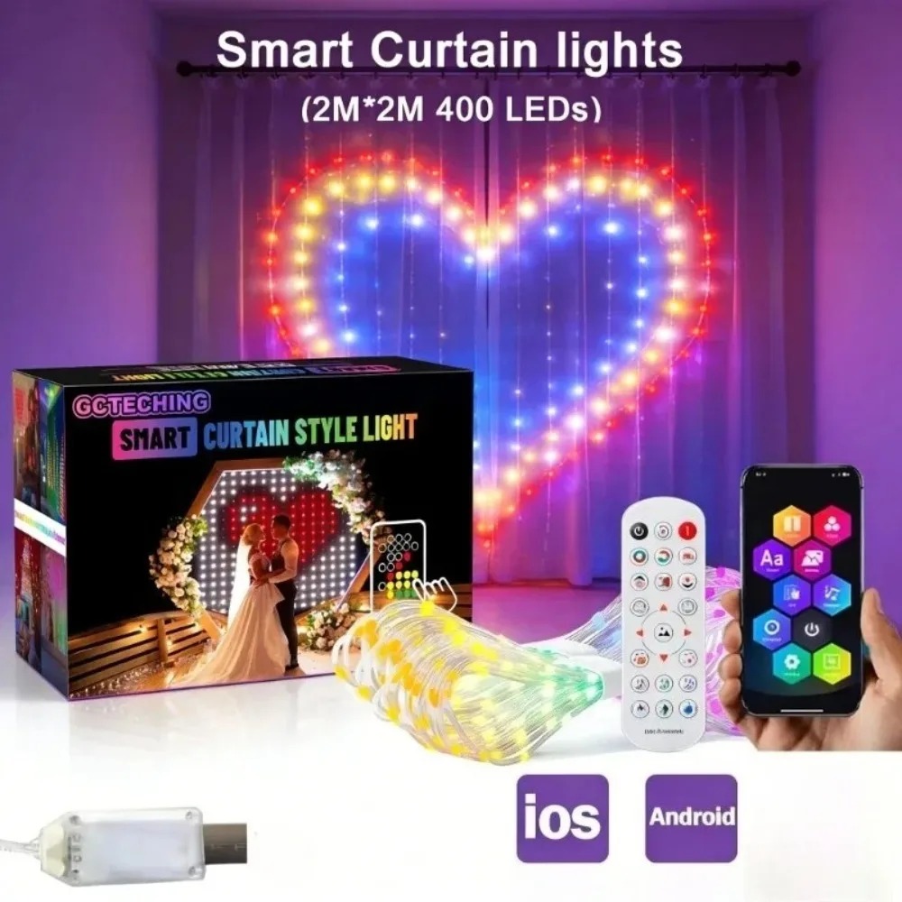Christmas Lights Outdoor - أضواء ستارة LED خارجية بتقنية البلوتوث،
