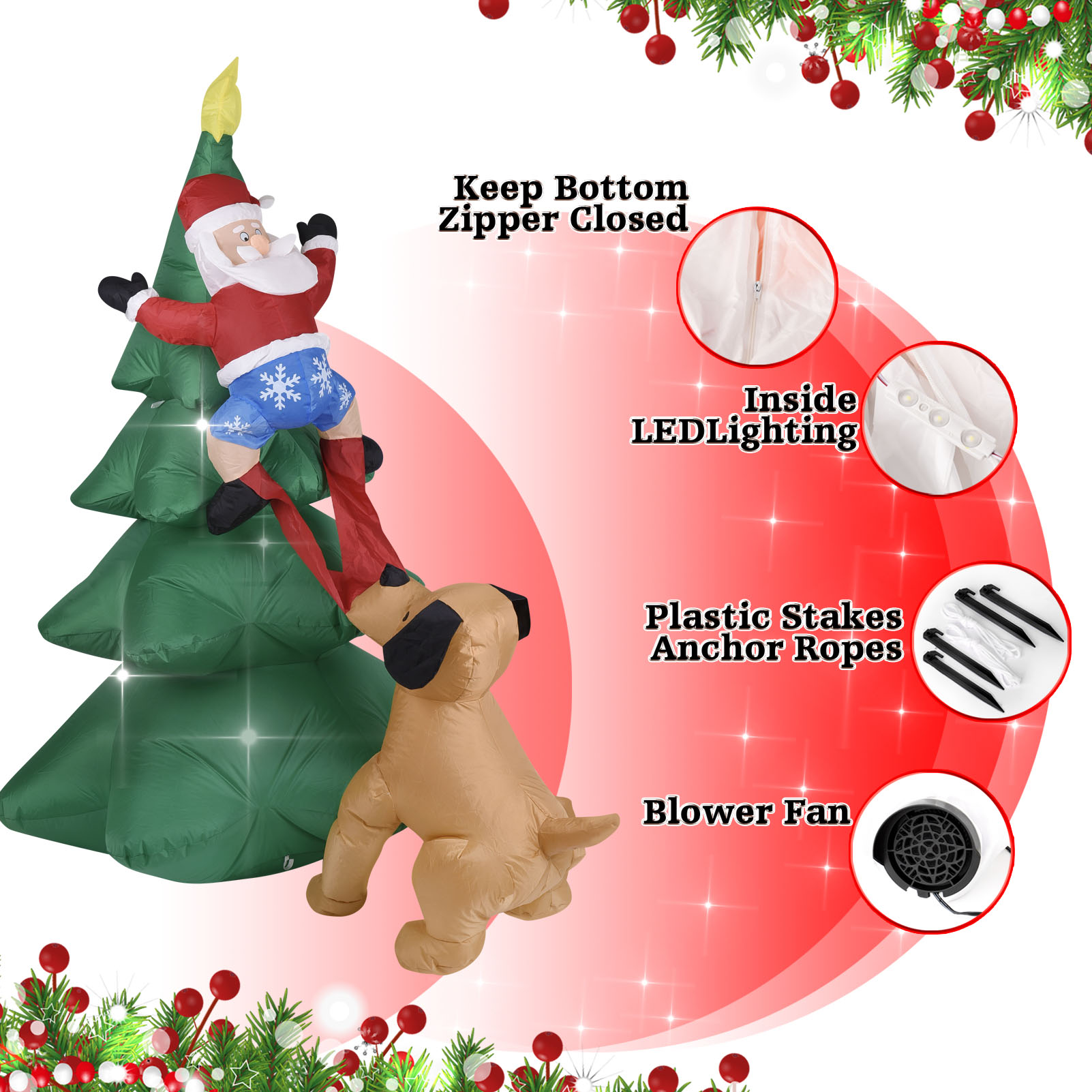عيد الميلاد نفخ الكلب ث/سانتا  - مراجعة Christmas Lights Outdoor وسعره